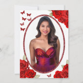 Invitation Elegant Roses and Crown Red Quinceanera  (Dos)