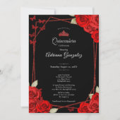 Invitation Elegant Roses and Crown Red Quinceanera  (Devant)