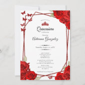 Invitation Elegant Roses and Crown Red Quinceanera (Devant)