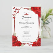 Invitation Elegant Roses and Crown Red Quinceanera (Debout devant)