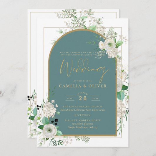 Invitation Elégant Roses Blanches All-in-1 Mariage Inviter RS (Devant / Derrière)