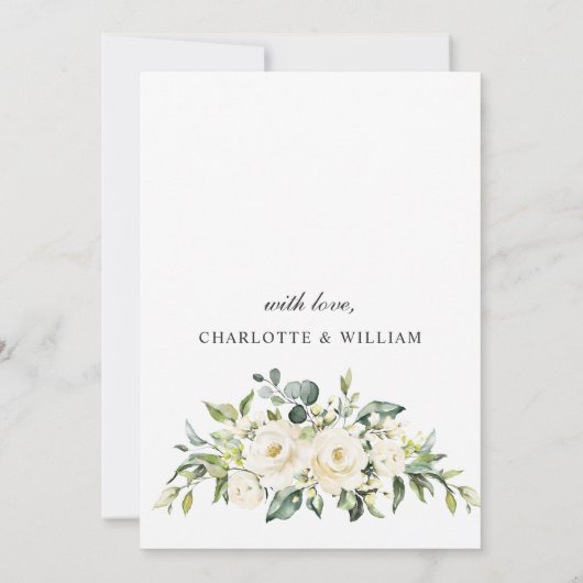 Invitation Elégant Roses Blanches Eucalyptus REHEARSAL DÎNER (Dos)