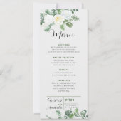 Invitation Elégant Roses Blanches & Verdure Menu Mariage (Devant)