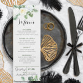 Invitation Elégant Roses Blanches & Verdure Menu Mariage