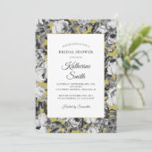 Invitation Elégant Roses blancs noirs sur Fête des mariées or (Debout devant)