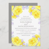 Invitation Elégant Roses d'aquarelle jaune | MARIAGE (Devant / Derrière)
