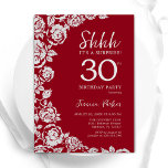 Invitation Elégant Roses d'argent rouge surprise 30e annivers<br><div class="desc">Invitation à la fête du 30e anniversaire de l'argent rouge. Design élégant avec rose,  faux feuille d'argent et police de script de typographie. Carte invitation tendance parfaite pour une célébration anniversaire élégante. Peut être customisé à n'importe quel âge. Invitations Zazzle imprimées ou téléchargement instantané modèle imprimable numérique.</div>