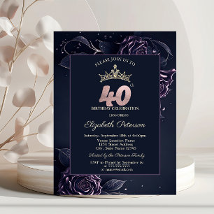 Invitation Elegant Roses Dark Gothic 40e Anniversaire