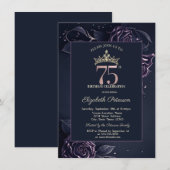 Invitation Elegant Roses Dark Gothic 75e Anniversaire (Devant / Derrière)