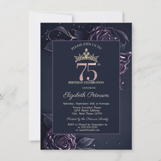 Invitation Elegant Roses Dark Gothic 75e Anniversaire (Devant)