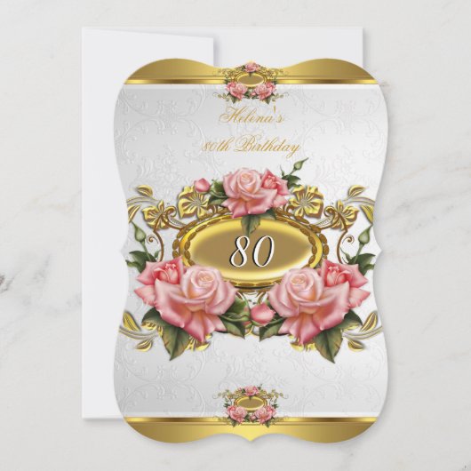 Invitation Elégant Roses d'or rose blanc 80e anniversaire 2 (Devant)