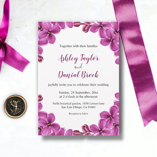 Invitation Élégant Roses d'orchidée violet Mariage fleuri été