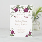 Invitation Élégant Roses floraux de Bourgogne - Mariage (Debout devant)