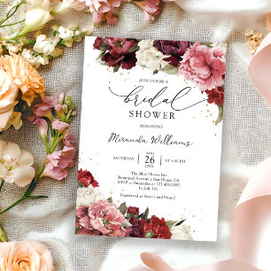 Invitation Élégant Roses Fuschia Burgundy Fête de Mariage Flo