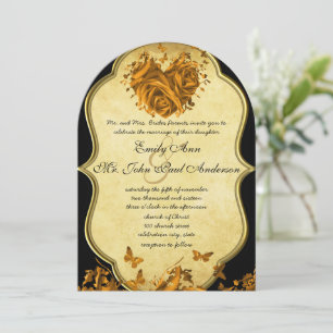Invitation Élégant Roses Gold Heart & Papillons Mariage