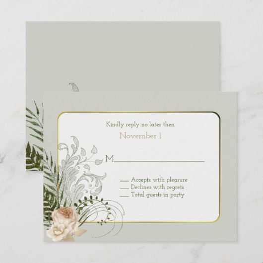 Invitation Elégant Roses ivoires mariage RSVP (Devant / Derrière)