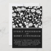 Invitation Elégant Roses Noir & Blanc Mariage Floral (Devant)