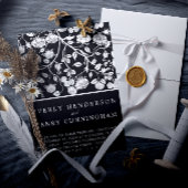 Invitation Elégant Roses Noir & Blanc Mariage Floral