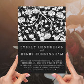 Invitation Elégant Roses Noir & Blanc Mariage Floral