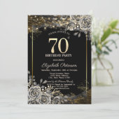 Invitation Elégant Roses noirs, Lumières Black 70e anniversai (Debout devant)
