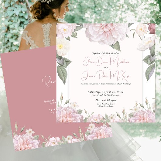 Invitation Elégant Roses Rose Jardin Mariage