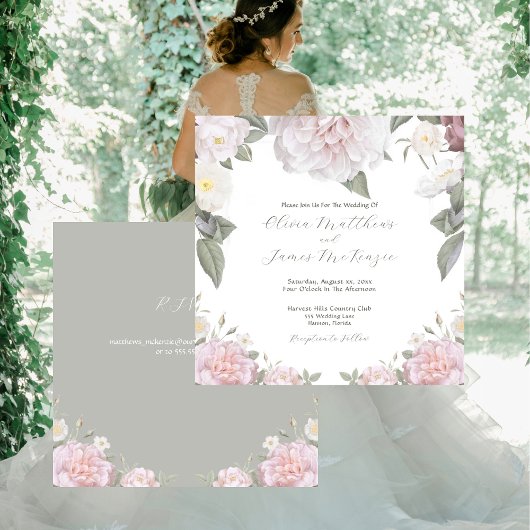 Invitation Elégant Roses Roses Roses Jardin Mariage avec RSVP