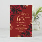Invitation Elégant Roses rouge et or 60e anniversaire (Debout devant)
