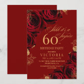 Invitation Elégant Roses rouge et or 60e anniversaire (Devant / Derrière)