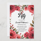 Invitation Elégant Roses Rouges Romantique Floral 50e anniver (Devant)