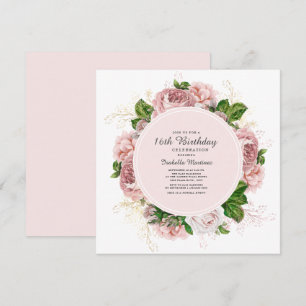Invitation Elegant Roses Teint Rose Floral 16e Anniversaire