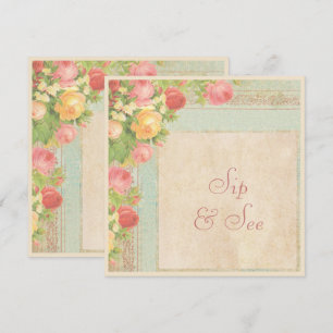 Invitation Élégant Roses Vintage Sip & See