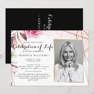 Invitation Elégant Rosy Blush Photo Célébration de la vie