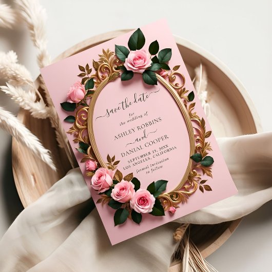Invitation Élégant Rosy Floral Art Nouveau Enregistrer La Dat