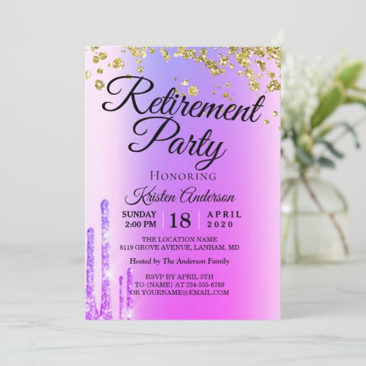 Invitation Elégant Rosy Sparkly Parties scintillant Retraite (Debout devant)