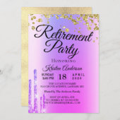 Invitation Elégant Rosy Sparkly Parties scintillant Retraite  (Devant / Derrière)