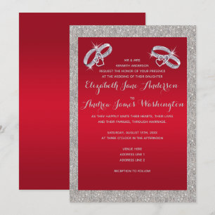 Invitation Élégant Rouby Rouge & Mariage de Bagues Argent Spa