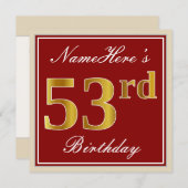 Invitation Élégant, rouge, anniversaire d'or de Faux (Devant / Derrière)