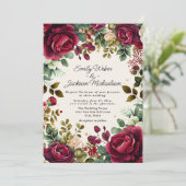 Invitation Elégant rouge Aquarelle Floral Parties scintillant (Debout devant)