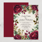 Invitation Elégant rouge Aquarelle Floral Parties scintillant (Devant / Derrière)