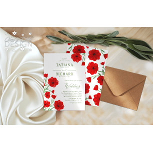Invitation Elégant Rouge Aquarelle Poppy Floral Garden Mariag