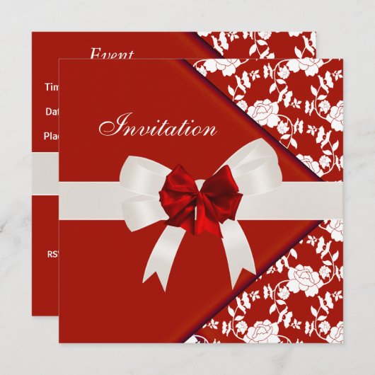 Invitation élégant Rouge Blanc Floral (Devant / Derrière)