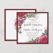 Invitation Élégant Rouge Blanc Floral Mariage de Noël Carré (Devant / Derrière)
