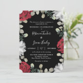 Invitation Elégant Rouge & Blanc Floral Vert Mariage noir (Debout devant)