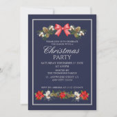 Invitation Elégant Rouge Blanc Holly Floral Berries Noël (Devant)