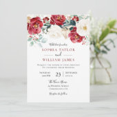 Invitation Élégant Rouge Blanc Vert Floral Mariage de vacance (Debout devant)