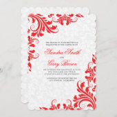 Invitation Elégant rouge dentelle blanc Damas Mariage Invitat (Devant / Derrière)