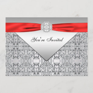 Invitation Élégant rouge et argent Fête de toutes occasions