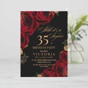 Invitation Elégant rouge et noir Rose 35e anniversaire