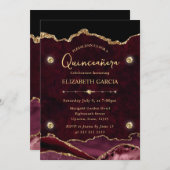 Invitation Élégant Rouge et Or Parties scintillant Agate Quin (Devant / Derrière)