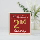Invitation Elégant, Rouge, Faux Gold 2e anniversaire + Nom pe (Debout devant)